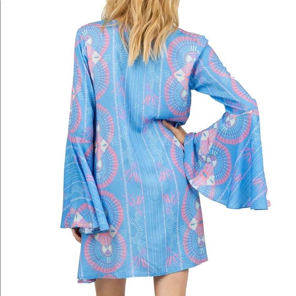 Cleobella Boho Blue Abstract Bell Sleeve Dress - Picture 5 of 13